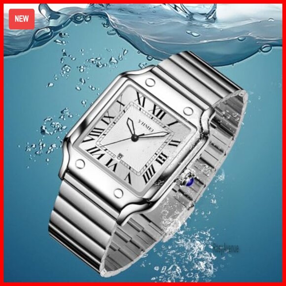 Silver Analog Watch Roman Numerals Stainless Steel Strap Waterproof Unisex main image 6